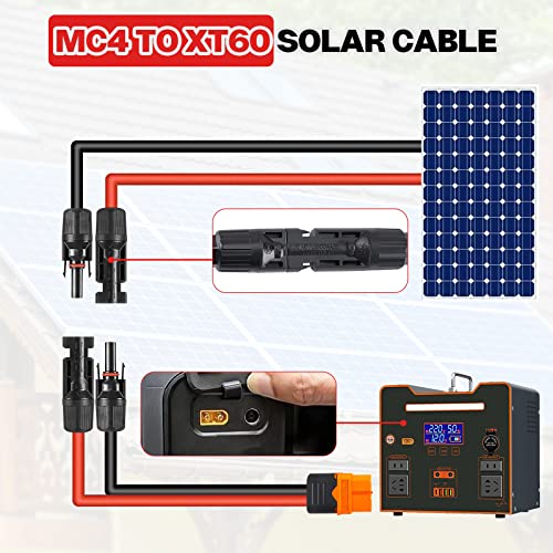 Solar Connector XT60 Extension Cable: 10 Ft Solar Panel to XT60 Adapter Cable, Solar Generator 12AWG, Solar Panels Cable Connector XT60 Connectors, for Portable Power Station,Solar Generator