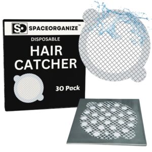 30 pack, disposable shower drain hair catcher mesh stickers, disposable hair catchers for shower drain, bathroom, bathtub - spaceorganize