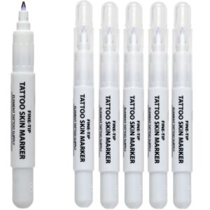 ELEMENT TATTOO SUPPLY - Fine Tip Tattoo Skin Markers Pen Purple For Thinner Thin Lines Disposable Short Stencils Dot Lines Markings Body Piercing Microblading 5 Markers (Purple-Thin-5pk)