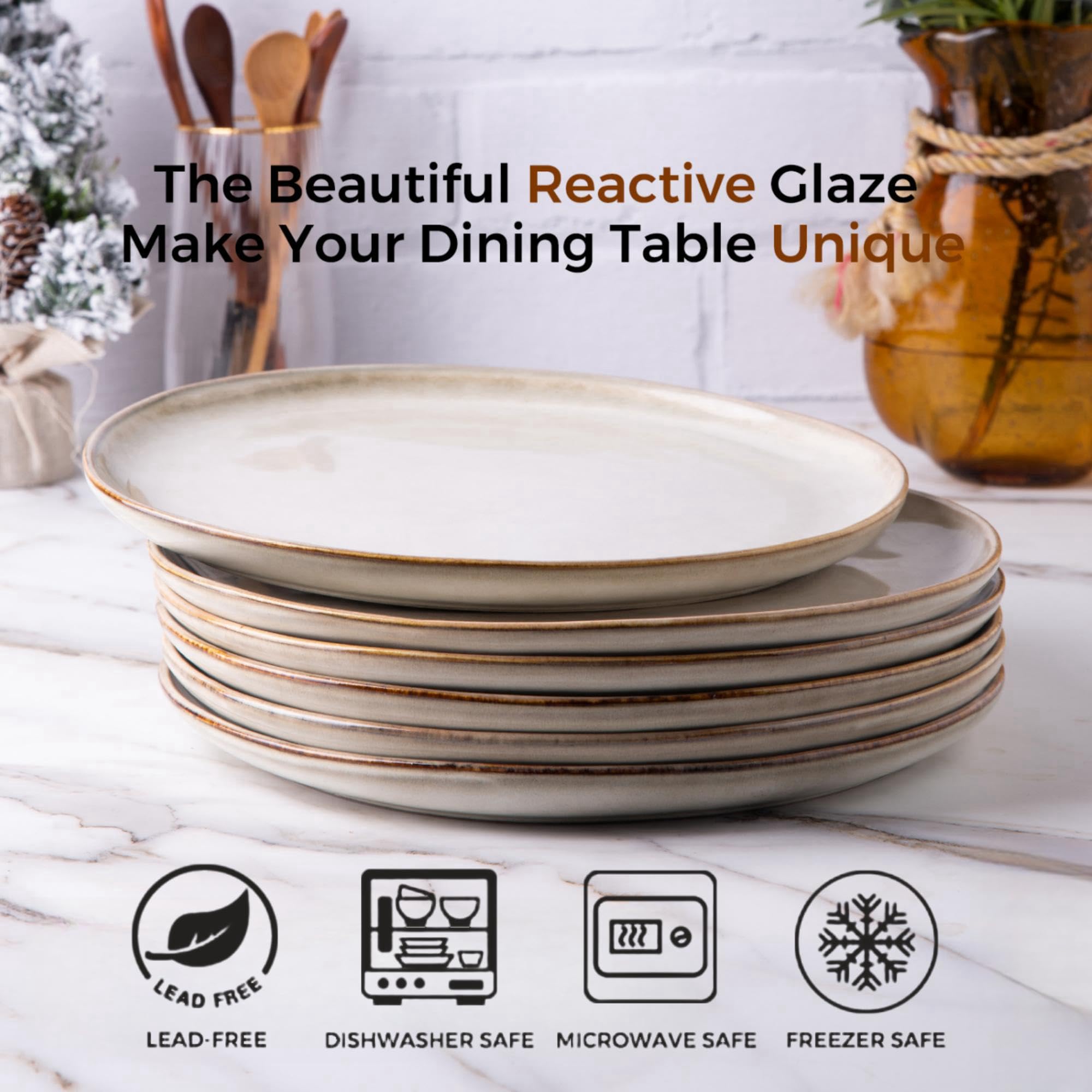 AmorArc Ceramic Dinnerware Sets,Handmade Reactive Glaze Plates and Bowls Set,Highly Chip and Crack Resistant | Dishwasher & Microwave Safe,Service for 4 (12pc)