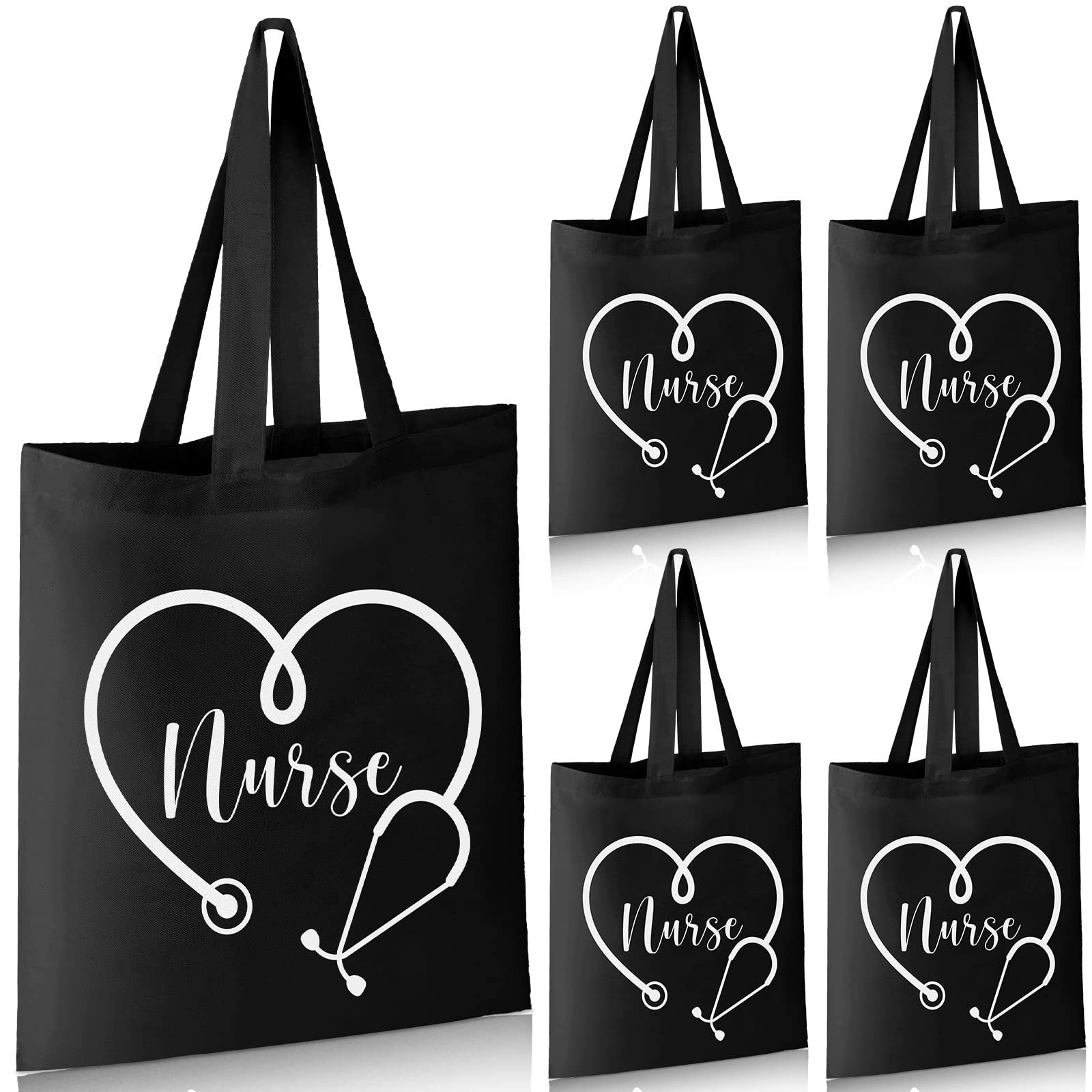 Roowest 5 Pcs Nurse Appreciation Gifts Nurse Canvas Tote Bags Nurse Shopping Bag Shoulder Bag for Nurses Practitioner Graduation Retirement Gifts