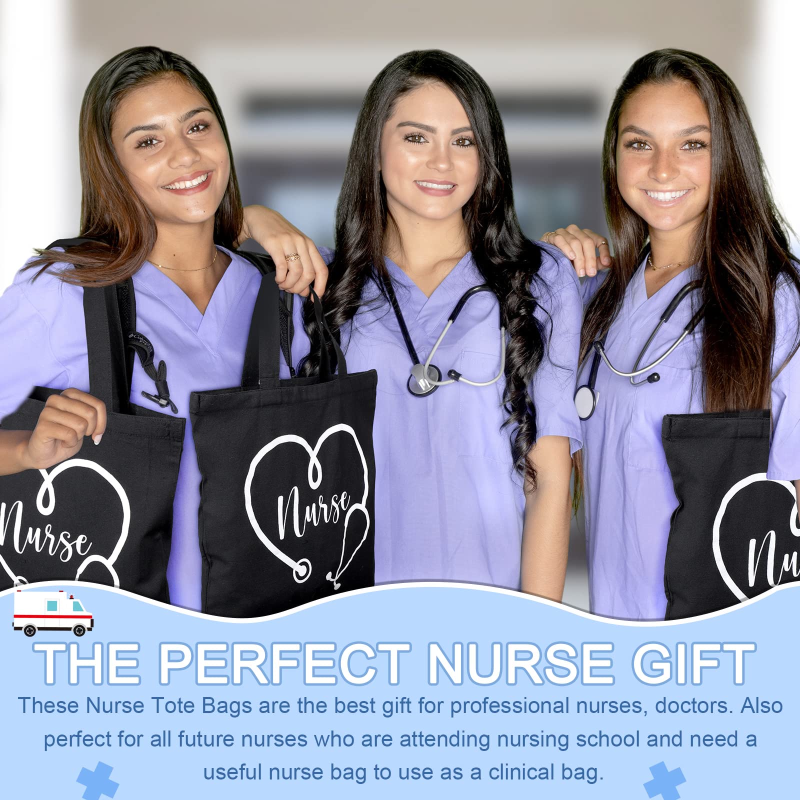 Roowest 5 Pcs Nurse Appreciation Gifts Nurse Canvas Tote Bags Nurse Shopping Bag Shoulder Bag for Nurses Practitioner Graduation Retirement Gifts