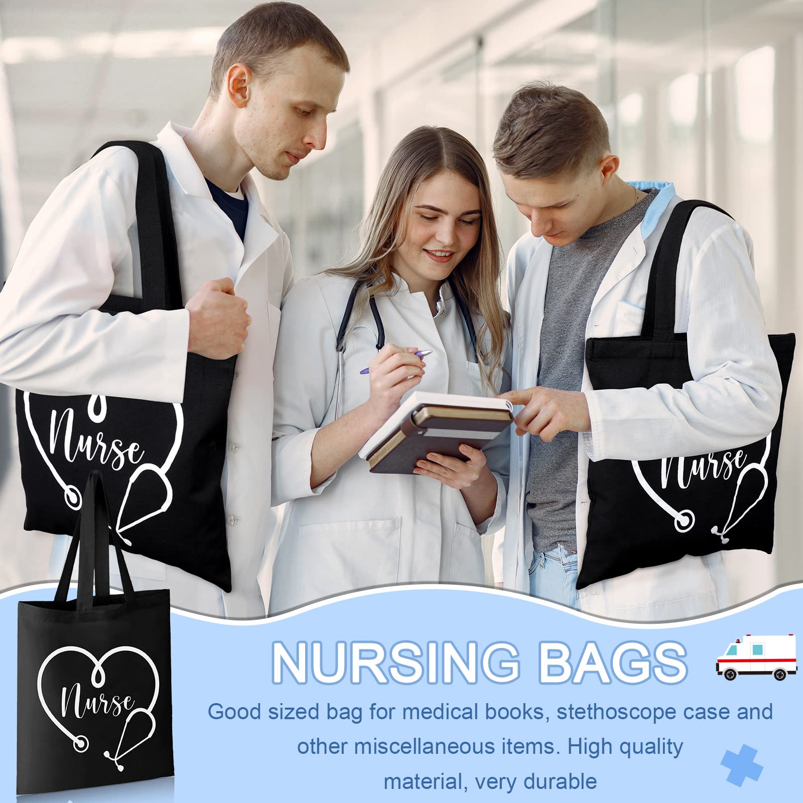 Roowest 5 Pcs Nurse Appreciation Gifts Nurse Canvas Tote Bags Nurse Shopping Bag Shoulder Bag for Nurses Practitioner Graduation Retirement Gifts