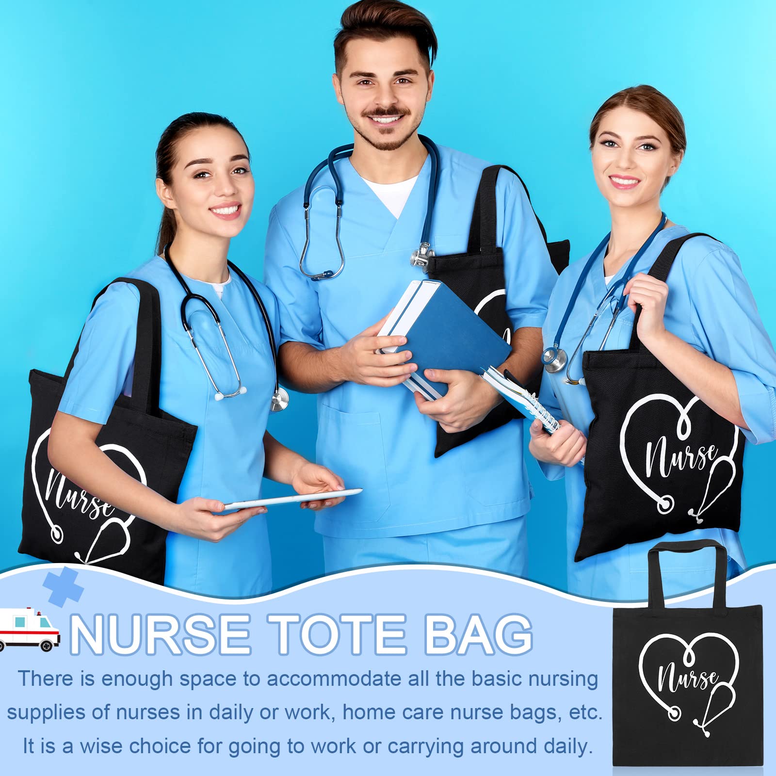 Roowest 5 Pcs Nurse Appreciation Gifts Nurse Canvas Tote Bags Nurse Shopping Bag Shoulder Bag for Nurses Practitioner Graduation Retirement Gifts