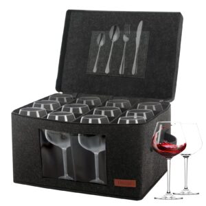 foyego wine glass storage boxes, stemware storage cases with divider, china storage containers box for 12 crystal glassware,goblets,wine glasses,drinkware packing & moving