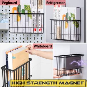 Buyyyit Magnetic Basket Organizer Shelf Rack for Refrigerator Peg Board Office File Foil Plastic Food Wrap Spice Pegboard Holder with Hooks (Black)