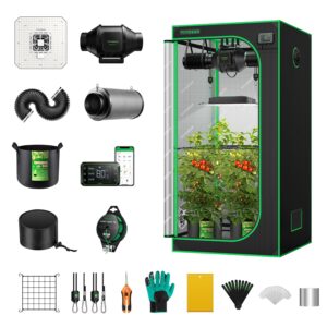 vivosun giy smart grow tent system 2.7x2.7, wifi-integrated grow tent kit, with automate ventilation and circulation, schedule full spectrum 150w led grow light, and growhub e42a controller