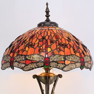 avivadirect tiffany floor lamp stained glass standing reading light 18x18x66 inch - wine red dragonfly