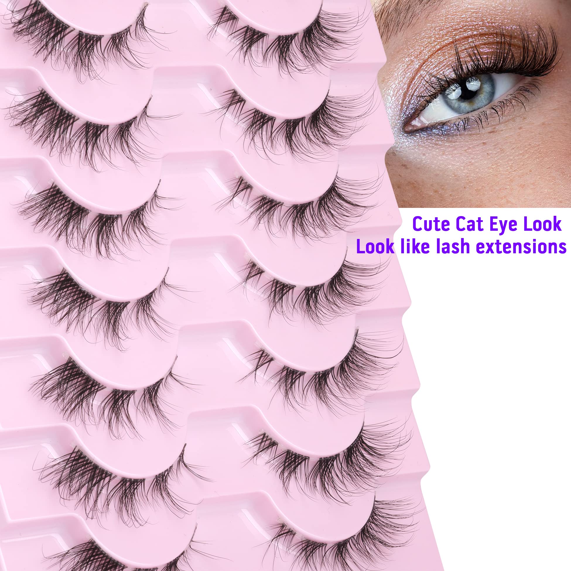 Bottom Lashes Natural False Eyelashes Wispy Lower Mink Lashes Natural Look Clear Band Under Fake Eyelashes Extension DIY Cosplay Eye Lashes Pack 6mm Soft Light Reusable Lash Strip 7 Pairs