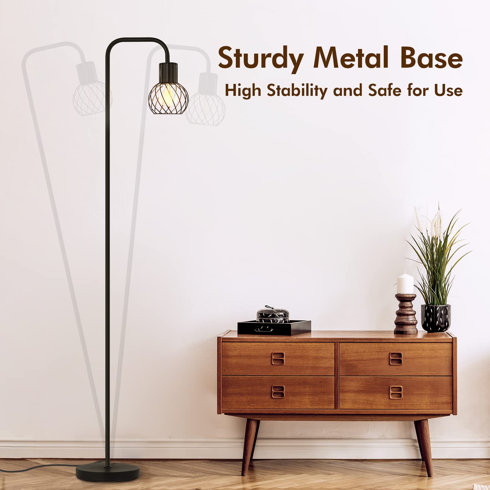 AUQUEE Floor Lamp, Industrial Floor Lamp for Living Room, Modern Standing Lamp with 6W LED Bulb, Foot Switch, Minimalist Pole Lamp Vintage Farmhouse Stand Up Lamps for Bedroom, Office, Book Nook,Black