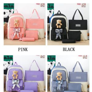 Lokkcy Kawaii Backpack 4Pcs Set with cute plush Pendants & Badge,Japanese School Bag and Backpack for Girls 10-12(Blue)