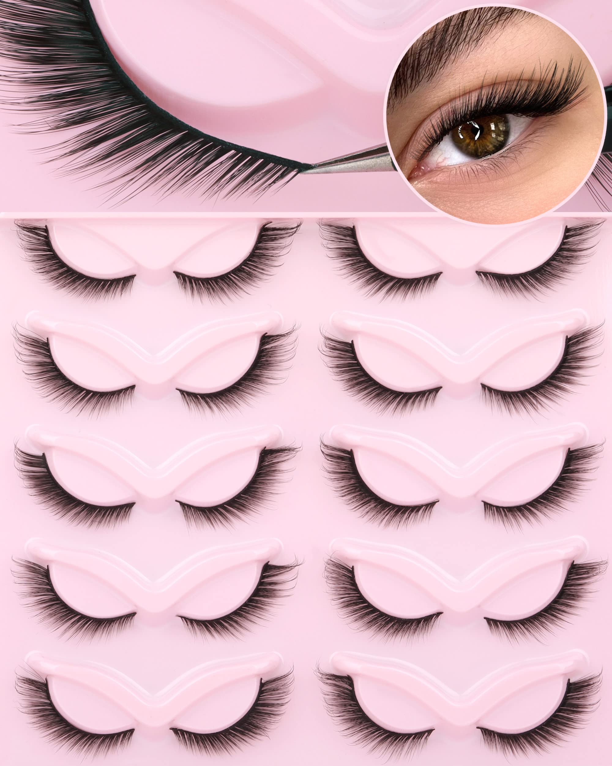 Fox Eye Lashes Angel Wing Mink Eyelashes Natural Look L Curl Eyelash Extensions Short Wispy Cosplay Fake Eyelashes Doll Cat Eye Lashes Pack by Geeneiya, 10 Pairs - doll49