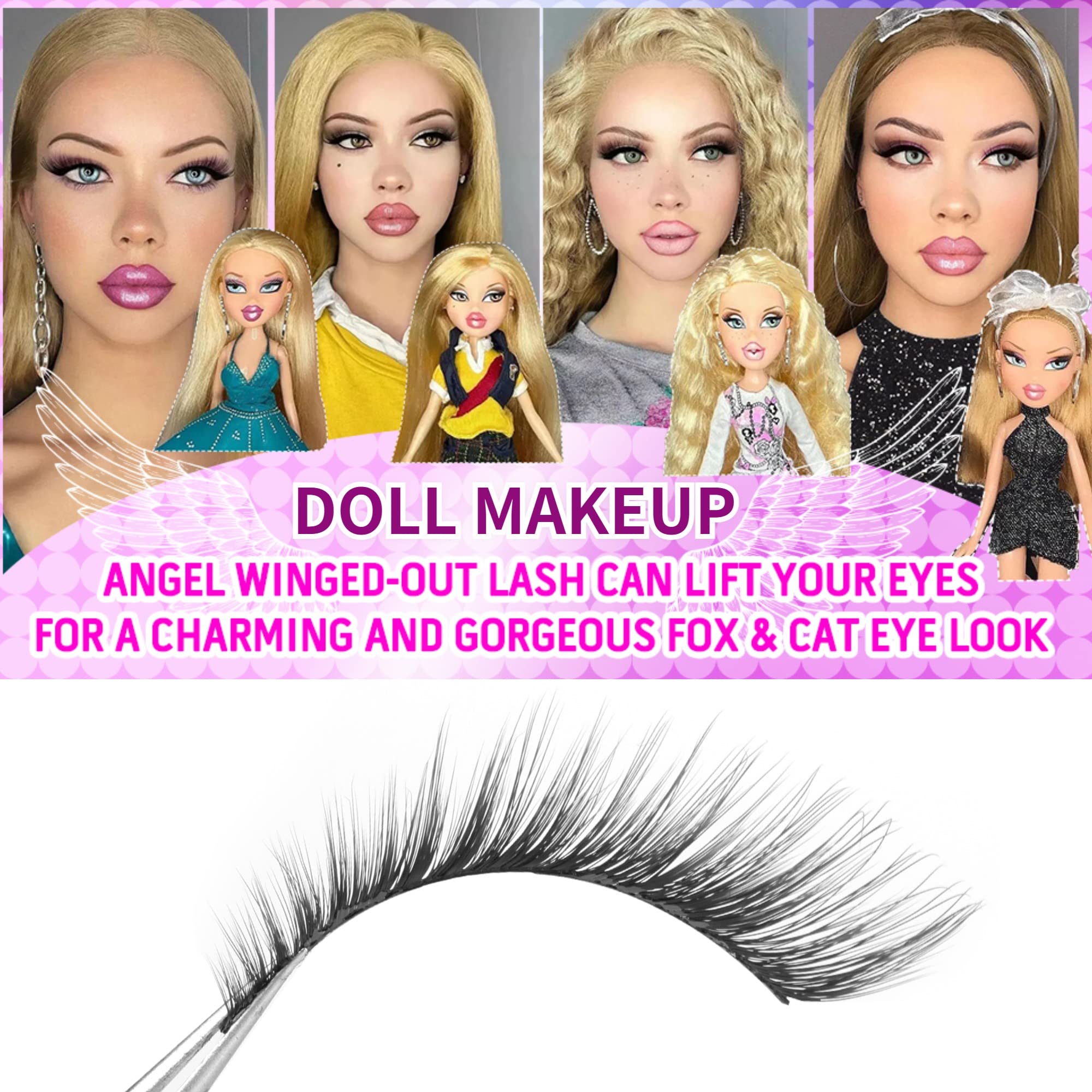 Fox Eye Lashes Angel Wing Mink Eyelashes Natural Look L Curl Eyelash Extensions Short Wispy Cosplay Fake Eyelashes Doll Cat Eye Lashes Pack by Geeneiya, 10 Pairs - doll49