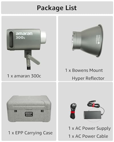 Aputure Amaran 300c Photography Lighting, 300W Full Color RGBWW, Bowens Mount Continuous LED Video Lighting, 26,580 lux @ 1m APP Control, CCT 2,500K-7,500K, Gray