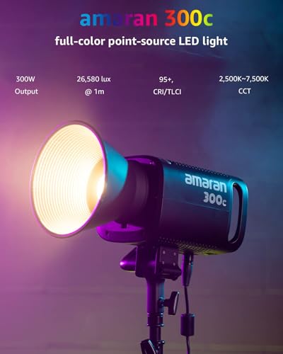 Aputure Amaran 300c Photography Lighting, 300W Full Color RGBWW, Bowens Mount Continuous LED Video Lighting, 26,580 lux @ 1m APP Control, CCT 2,500K-7,500K, Gray