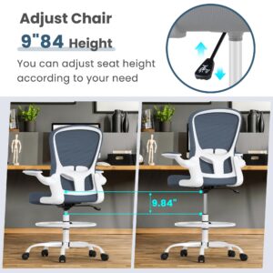 Drafting Chair, Tall Office Chair with Flip-up Armrests Executive Ergonomic Computer Standing Desk Chair, Office Drafting Chair with Lumbar Support and Adjustable Footrest Ring