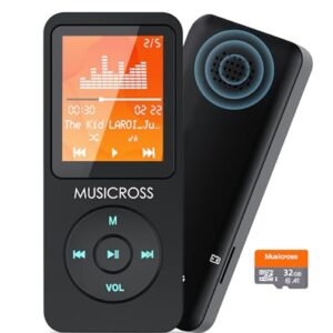 MP3 Player with Bluetooth 5.2,MUSICROSS 32GB Portable Lossless Music MP3 Player for Kids,Build-in HD Speaker/Photo/Video Play/FM Radio/Voice Recorder/E-Book,Supports up to 128GB,Black