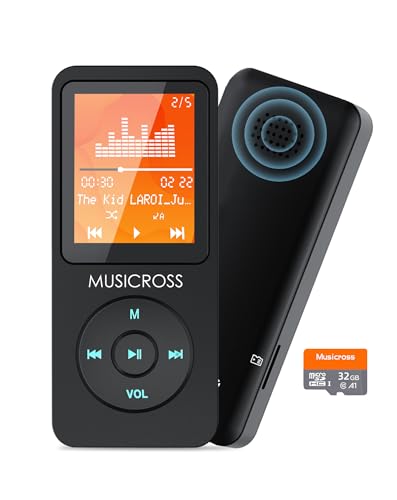 MP3 Player with Bluetooth 5.2,MUSICROSS 32GB Portable Lossless Music MP3 Player for Kids,Build-in HD Speaker/Photo/Video Play/FM Radio/Voice Recorder/E-Book,Supports up to 128GB,Black