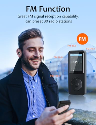 MP3 Player with Bluetooth 5.2,MUSICROSS 32GB Portable Lossless Music MP3 Player for Kids,Build-in HD Speaker/Photo/Video Play/FM Radio/Voice Recorder/E-Book,Supports up to 128GB,Black