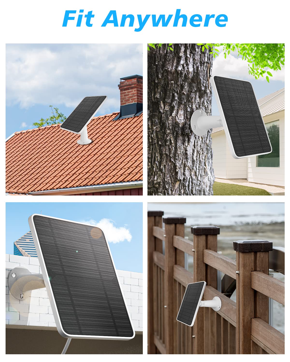 Solar Panel Charger Compatible with Arlo Pro 5S/Pro 4/Pro 3/Pro 3 Floodlight/Ultra/Ultra 2 Camera, 6V 4.5W Solar Panels Charging IP65 Weatherproof w/ 9.8ft Charging Cable Adjustable Wall Mount, 4 Pack