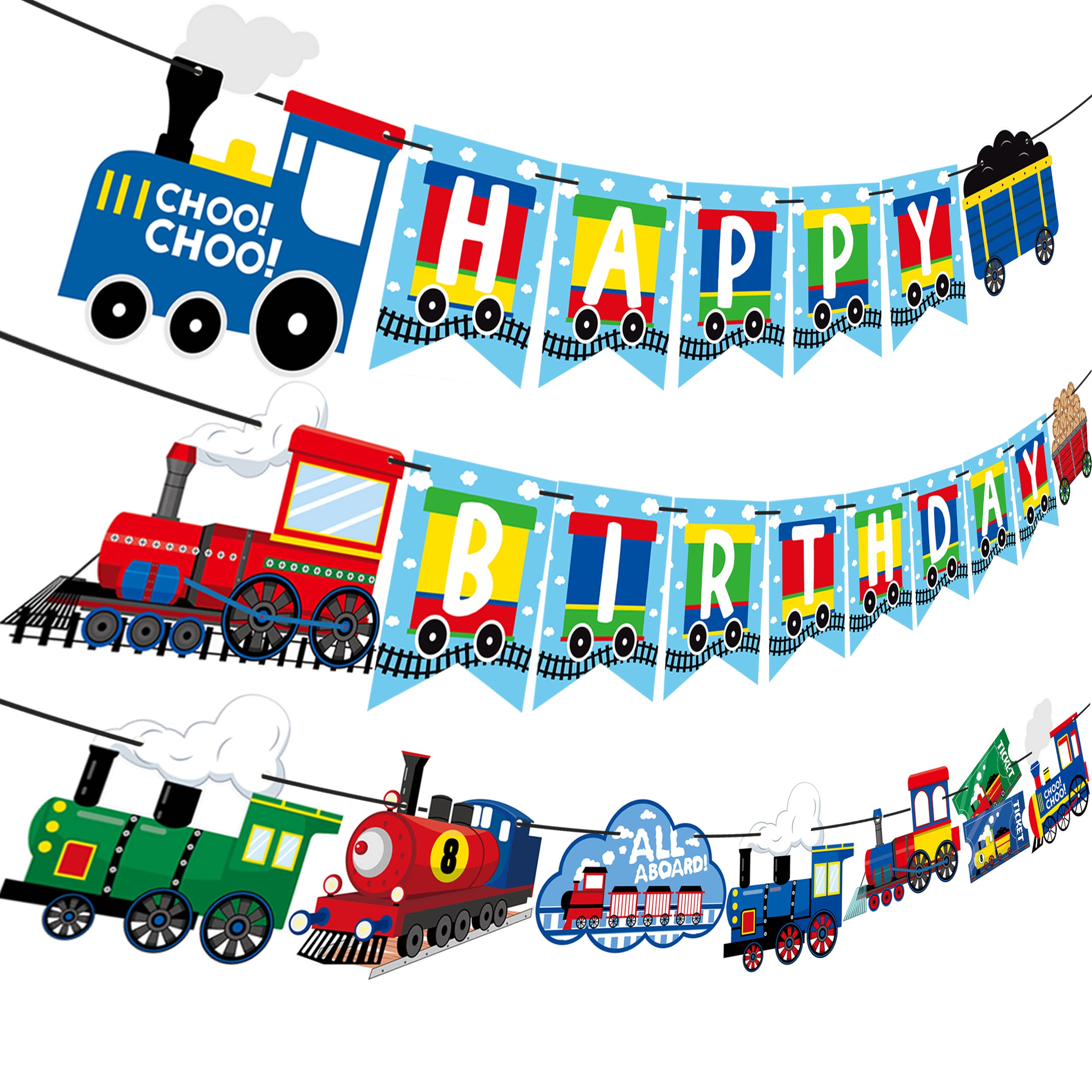 Train Birthday Party Banner Decorations Retro Train Birthday Party Supplies Steam Train Birthday Party Banner Decorations for Train Theme Birthday Party Baby Showers Party Supplies