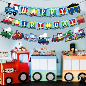 Train Birthday Party Banner Decorations Retro Train Birthday Party Supplies Steam Train Birthday Party Banner Decorations for Train Theme Birthday Party Baby Showers Party Supplies