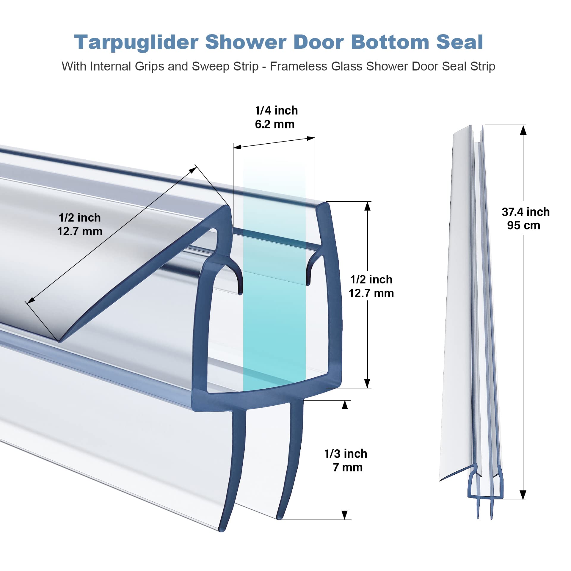 4 Pack Frameless Shower Door Bottom Seal, 1/4 x 39" Clear PVC Shower Seal Strip for 1/4 Inch Glass Shower Door Stop Shower Leaks