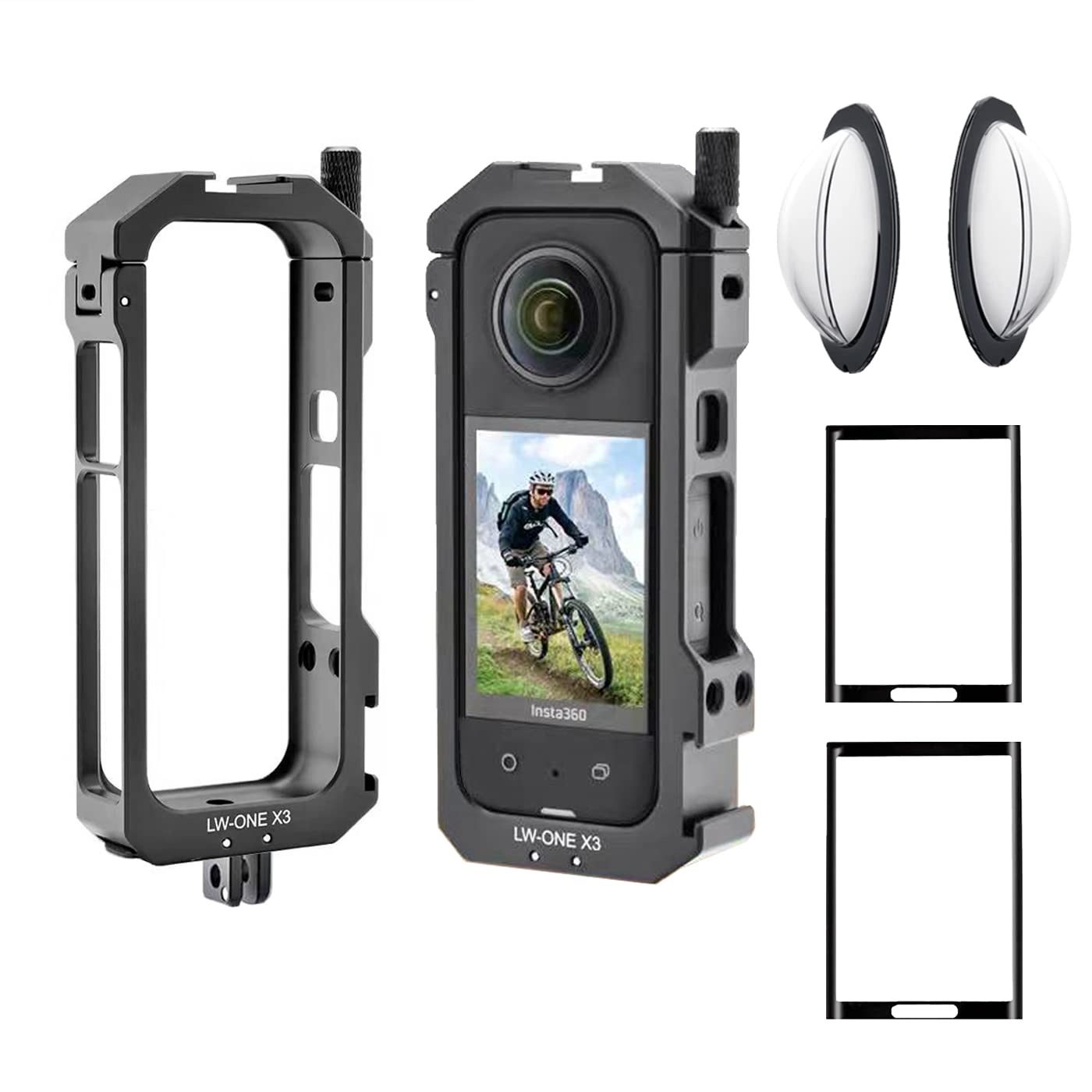 Aluminum Frame Cage Sticky Lens Guard Set Screen Protector for Insta360 X3 X 3 Accessories Kit Anti-Scratch Metal case Housing Shell Tempered Glass Protective Film Cover