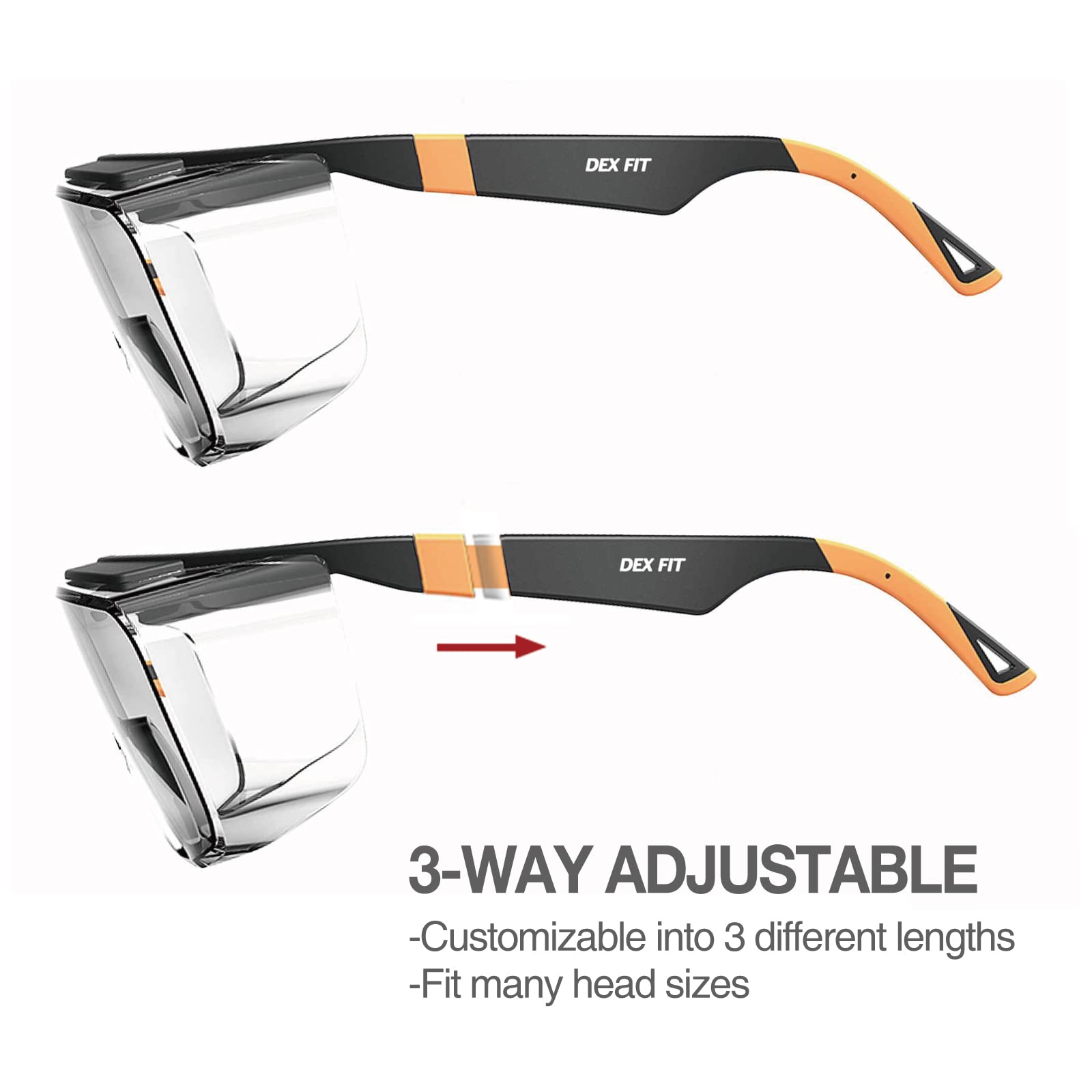 DEX FIT Safety Work Over Glasses SG210 OTG; Z87 Eye Protection for Men & Women, Fog & Scratch Resistant, Adjustable, UV Block (Black & Grey Frame, Clear Lens)