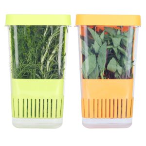 luvcosy fresh herb keeper for refrigerator, clear bpa-free herb saver, storage container for cilantro, parsley, thyme, mint & asparagus, preserver keeps fresh herbs for 3 times longer, green & orange