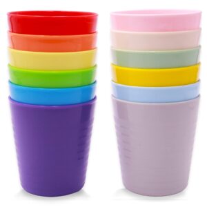muulaii set of 12 kids plastic cups- 8 oz children drinking cups reusable unbreakable plastic stackable water tumblers for kids & toddlers bright colored- dishwasher and microwave safe
