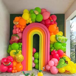 fruit balloon garland arch kit pink rose red yellow green orange balloons with watermelon strawberry pineapple lemon orange foil balloons for twotti fruity party decorations sweet birthday party