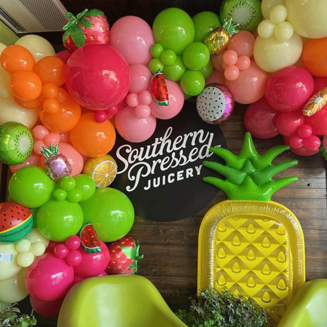 Fruit Balloon Garland Arch Kit Pink Rose Red Yellow Green Orange Balloons with Watermelon strawberry Pineapple Lemon Orange Foil Balloons for Twotti Fruity Party Decorations Sweet Birthday Party