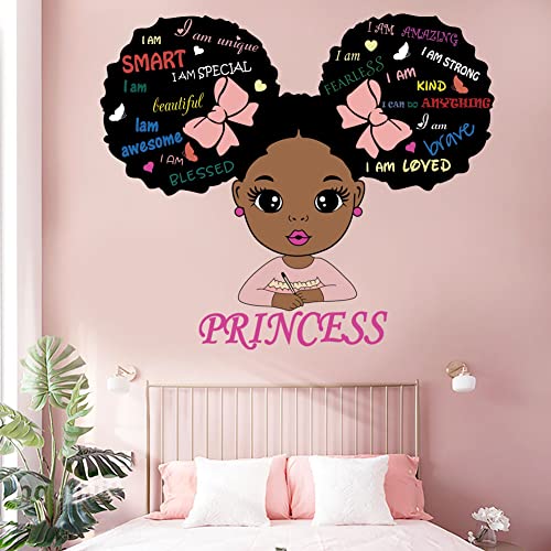 Black Girl Magic Inspirational Wall Decals Quote I'm Kind Princess Wall Sticker Pink Motivational Saying Positive Words Wall Stickers for Nursery Playroom Bedroom Living Room Wall Decor