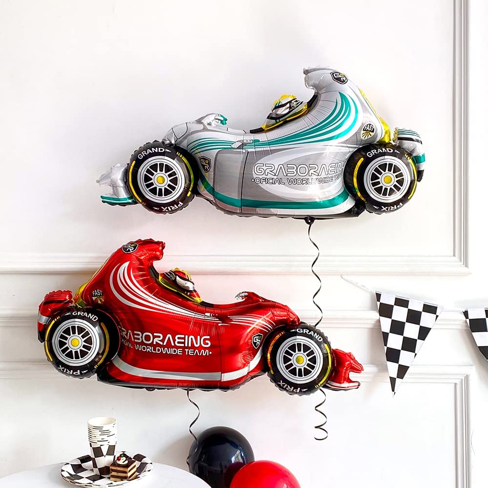 Race Car Balloons 10pcs Motor Speedy Race Car,Helmet Checkered Balloons and Wheel Tire Balloons for Boys Two Fast Birthday Party Decorations