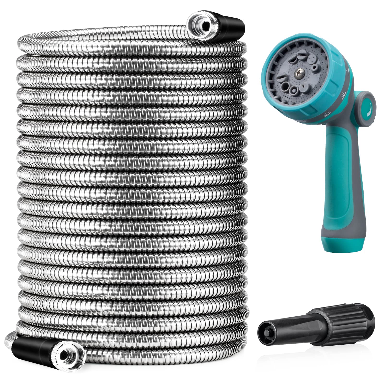 Loohuu Metal Garden Hose 50ft Stainless Steel Heavy Duty Water Hose