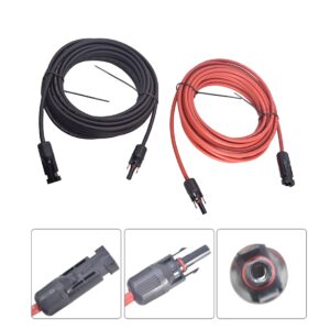 Timunr 1 Pair 20 Ft Solar Panel Extension Cable Wire Connector 10AWG Wire + Male Female Plug Red and Black