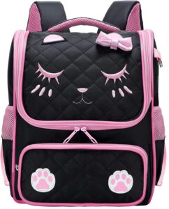fewofj cute cat face backpacks for teen girls, kids backpack for toddler girl preschool bookbags elementary school bags - black