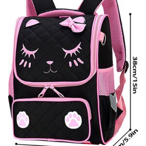 FEWOFJ Cute Cat Face Backpacks for Teen Girls, Kids Backpack for Toddler Girl Preschool Bookbags Elementary School Bags - Black