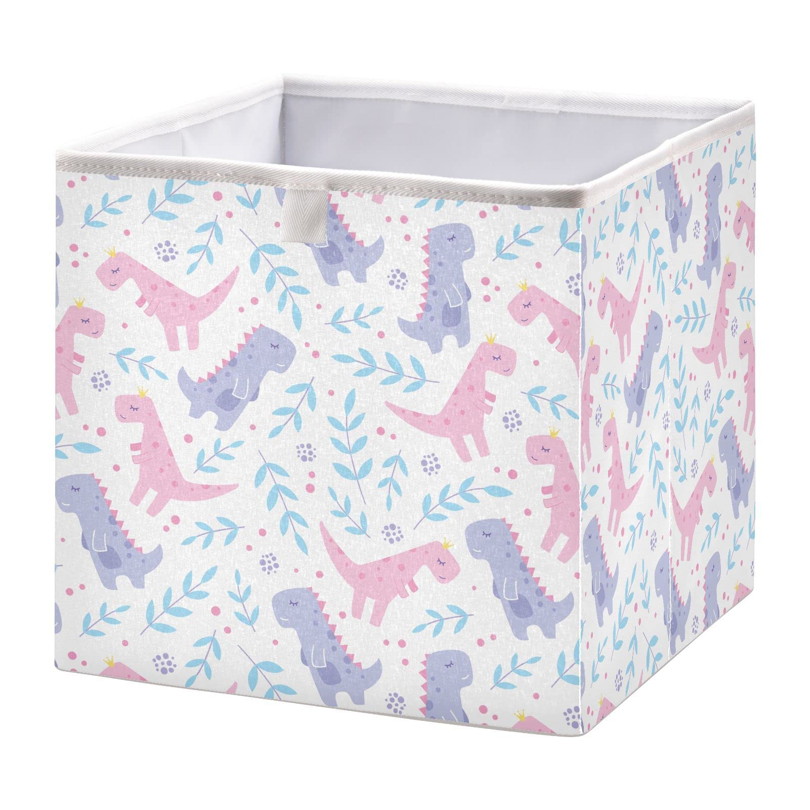 ALAZA Cute T-rex Girl Dinosaurs Fabric Cube Storage Bin,Collapsible Fabric Bins Organizer Foldable Basket for Closet Cabinet Shelf Office,11.02x11.02x11.02in