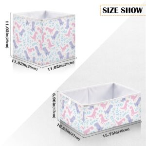 ALAZA Cute T-rex Girl Dinosaurs Fabric Cube Storage Bin,Collapsible Fabric Bins Organizer Foldable Basket for Closet Cabinet Shelf Office,11.02x11.02x11.02in