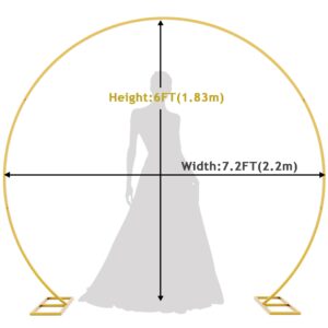 Fomcet 7.2FT Gold Round Backdrop Stand Metal Circle Balloon Arch Frame Large Wedding Arch Stand for Birthday Party Anniversary Valentine Wedding Ceremony Decorations Thickened Square Tubes