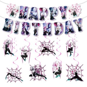 spider girl party supplies spider gwen happy birthday banner hanging swirls for ghost spider birthday decorations