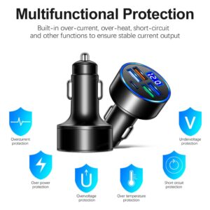 5 Port USB Car Charger(4USB+Type C) Compact Fast Charger Cigarette Lighter Adapter with LED&Voltage Monitor, Compatible with iPhone 14/Pro MacBook, iPad Pro/Air, Galaxy All Smart Phone(1Pcs