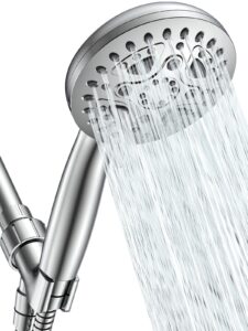 ticonn 7-function shower head with handheld, high pressure shower heads set with stainless steel hose & adjustable bracket toolless (chrome)