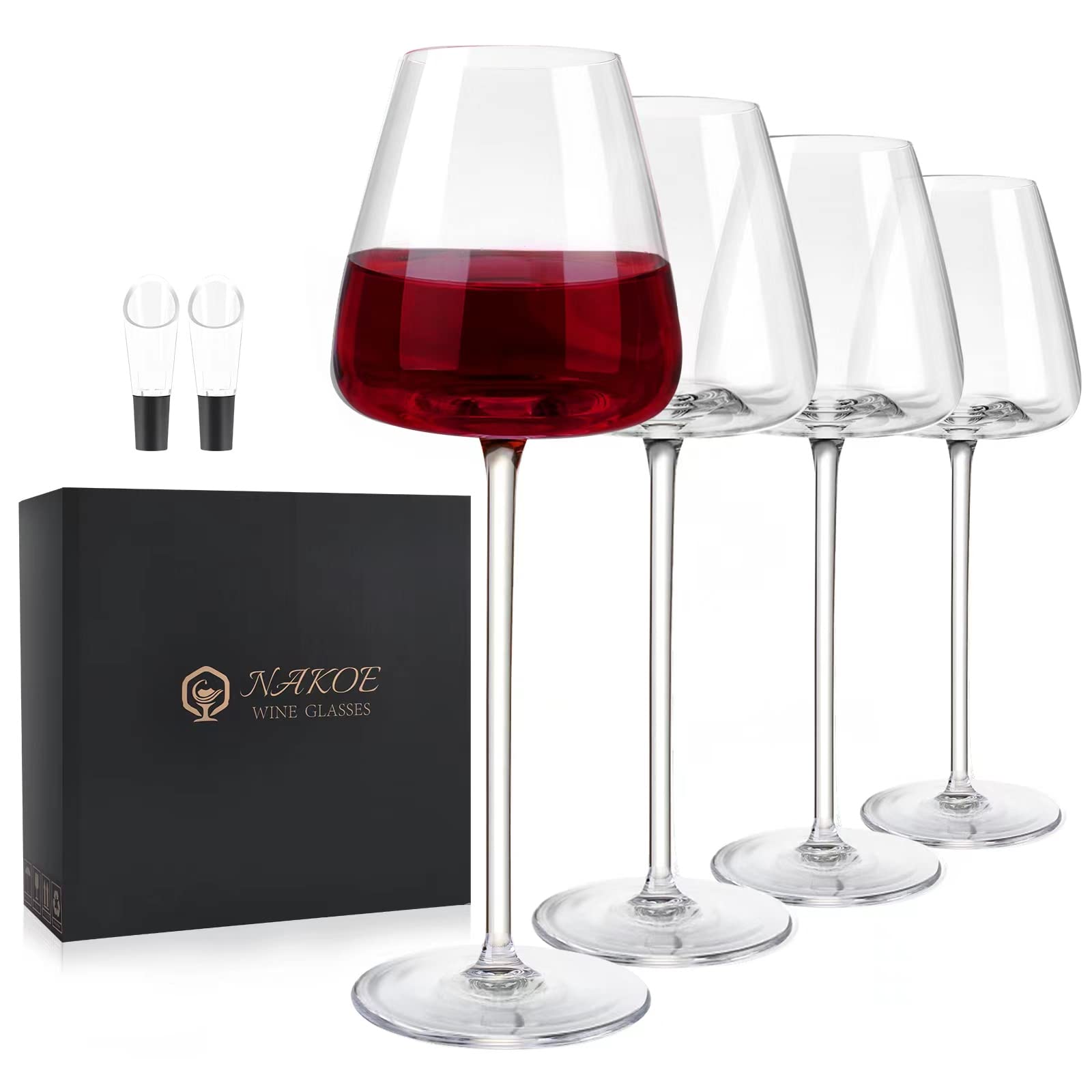 NAKOE Wine Glasses Set of 4, Hand-Blown Ultra-thin Wine Glasses -20 OZ, Clear Premium Crystal Glass for Drinking Red/White/Cabernet Wine as Gifts Sets for any Occasion (Flat mouth)