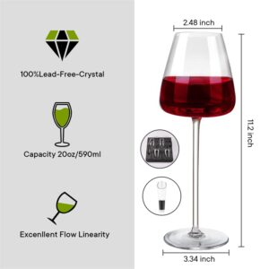 NAKOE Wine Glasses Set of 4, Hand-Blown Ultra-thin Wine Glasses -20 OZ, Clear Premium Crystal Glass for Drinking Red/White/Cabernet Wine as Gifts Sets for any Occasion (Flat mouth)