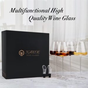 NAKOE Wine Glasses Set of 4, Hand-Blown Ultra-thin Wine Glasses -20 OZ, Clear Premium Crystal Glass for Drinking Red/White/Cabernet Wine as Gifts Sets for any Occasion (Flat mouth)