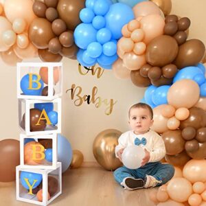 Winrayk 179Pcs Teddy Bear Baby Shower Decorations Boy Baby Boxes with Letters Brown Blue Balloon Arch Kit We Can Bearly Wait Backdrop Tablecloth Bear Balloon Birthday Party Boy Baby Shower Decorations