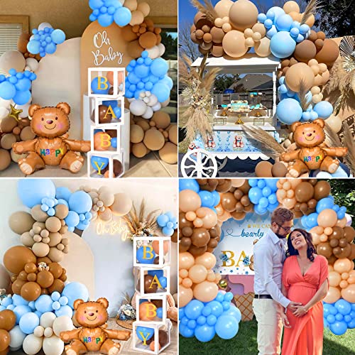 Winrayk 179Pcs Teddy Bear Baby Shower Decorations Boy Baby Boxes with Letters Brown Blue Balloon Arch Kit We Can Bearly Wait Backdrop Tablecloth Bear Balloon Birthday Party Boy Baby Shower Decorations